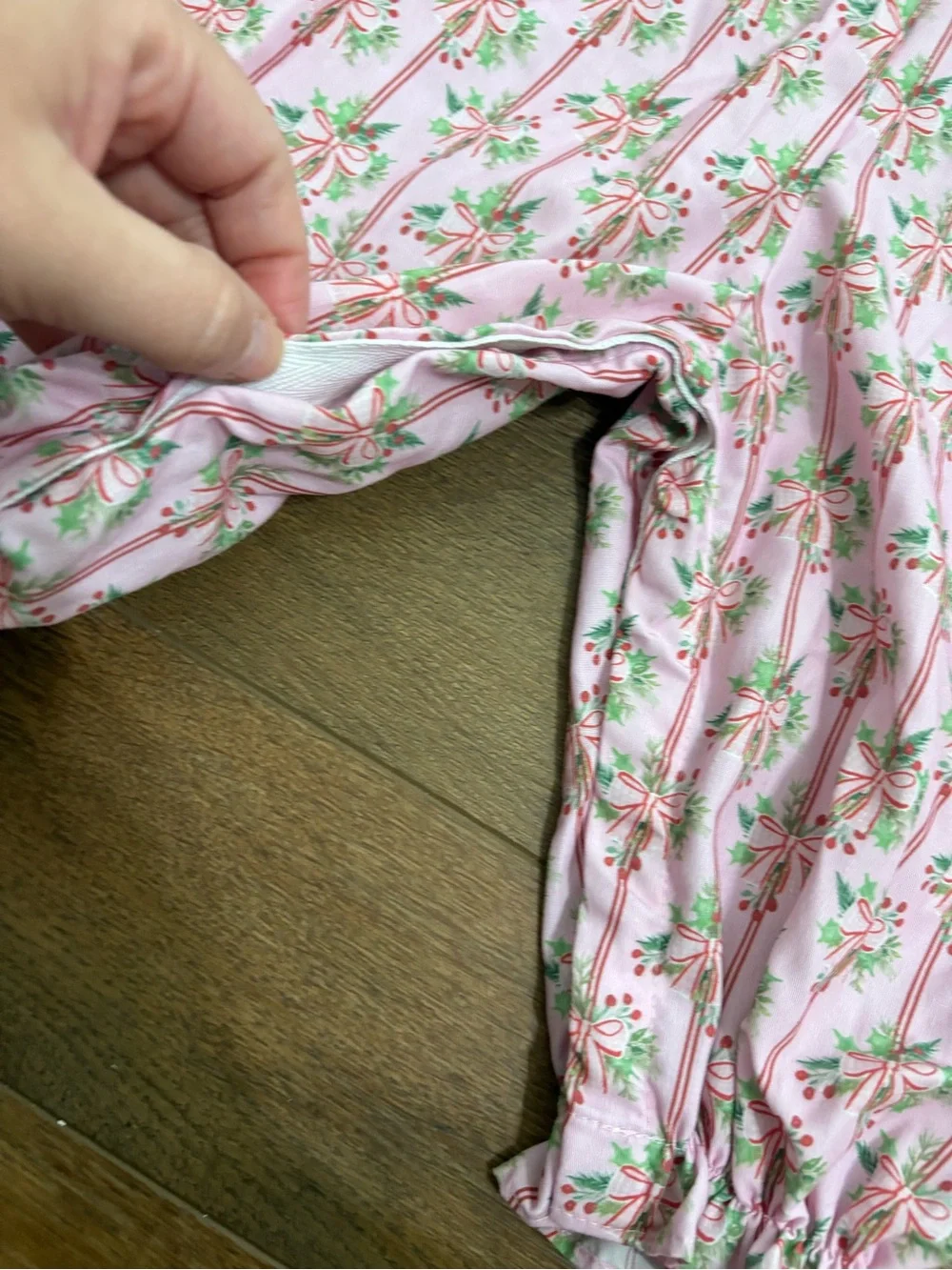 James & Lottie Christmas Bubble Romper Pink Holly Bows Red Cord Collar 18M